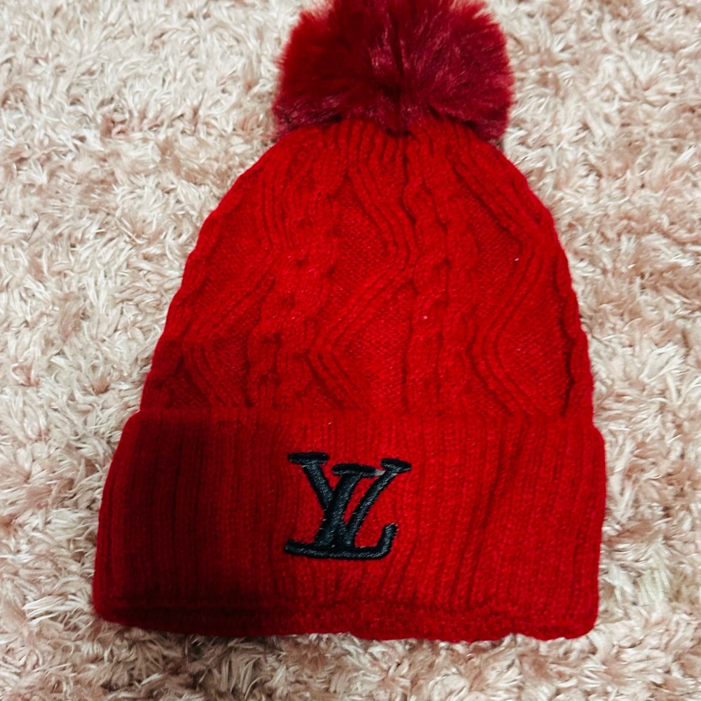 NWOT Red Knit Beanie with Pom Pom